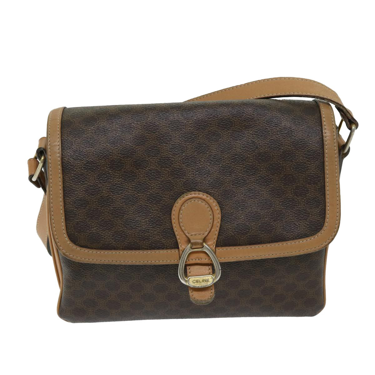 Celine Macadam Shoulder Bag PVC Leather, BROWN, CANVAS, Shoulder bag