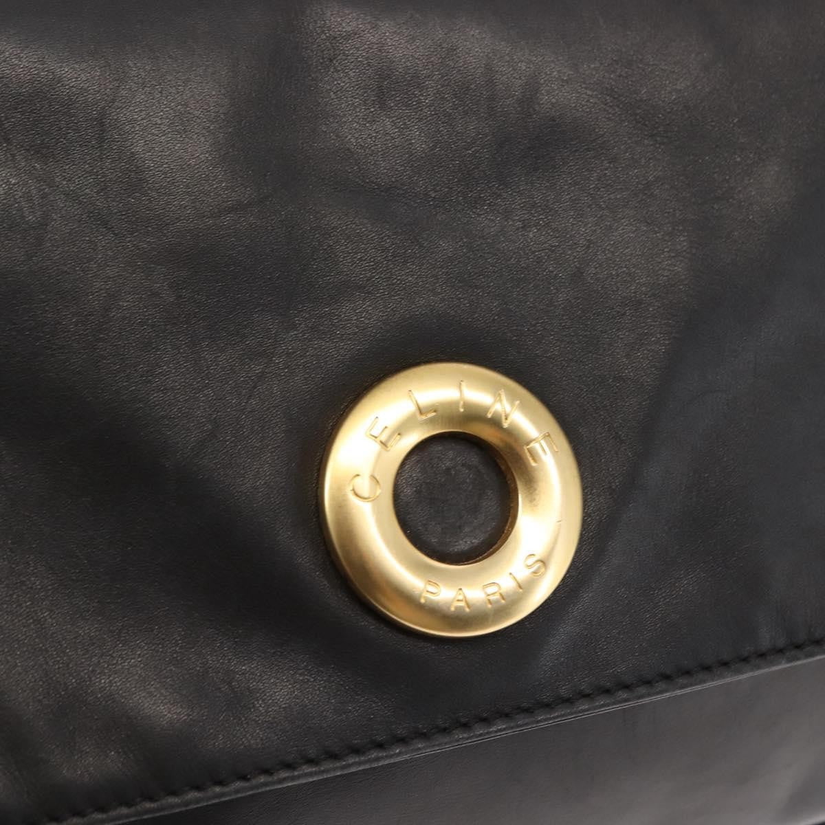 Celine Circle logo Leather, BLACK, LEATHER, Shoulder bag