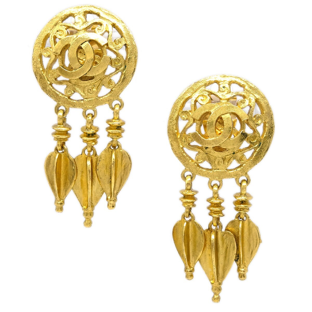 Chanel Vintage CC Round Drop Clip-On Earrings Metal, GOLD, GOLD_PLATED, Earrings