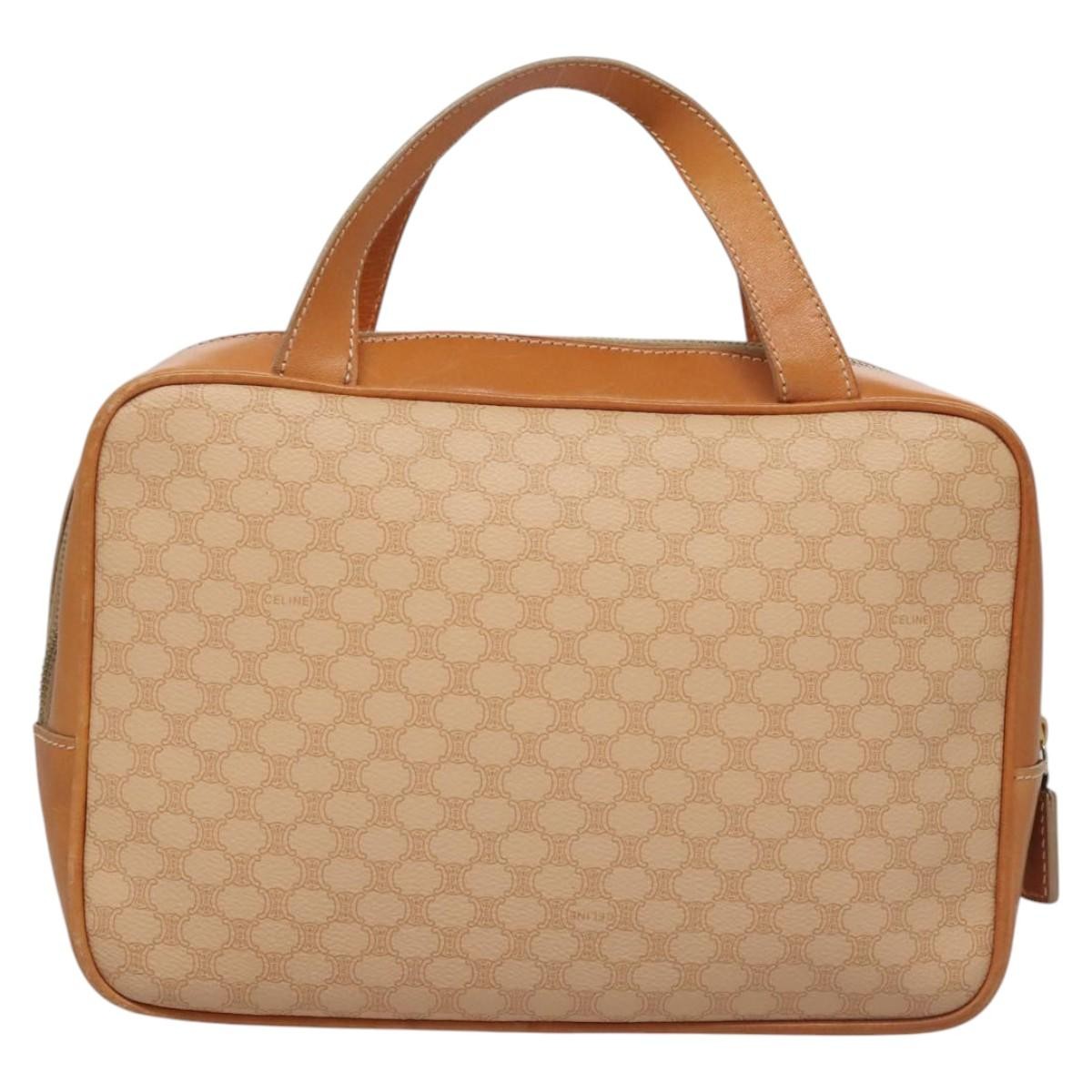 Celine Vintage Macadam Handbag Canvas and Leather, BEIGE, PVC, Handbag