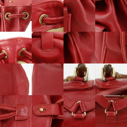 Gucci Vintage Bamboo Backpack Leather, Red, Leather, Backpack