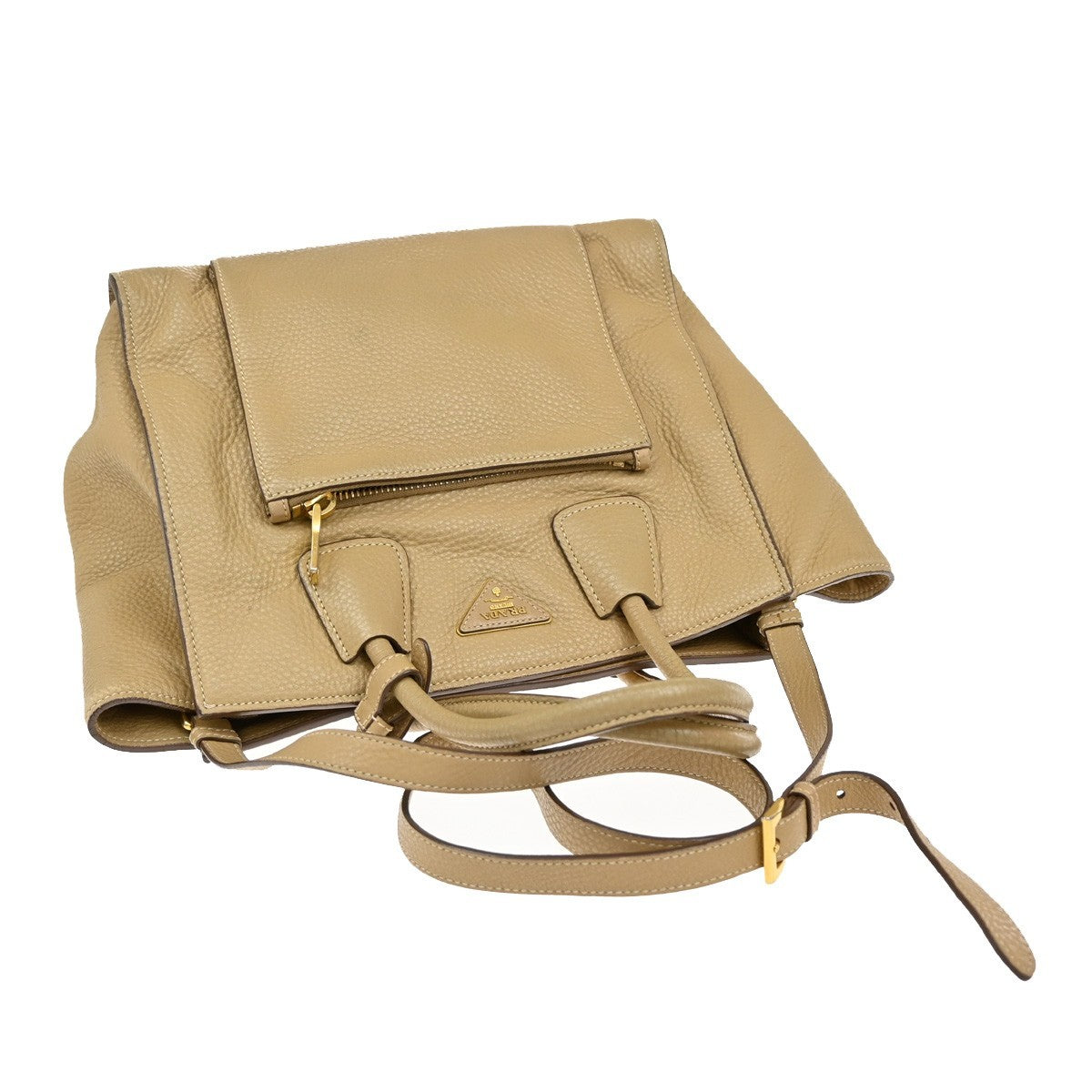 Prada Front Pocket Wing Convertible Tote Vitello Daino, BEIGE, LEATHER, Tote bag