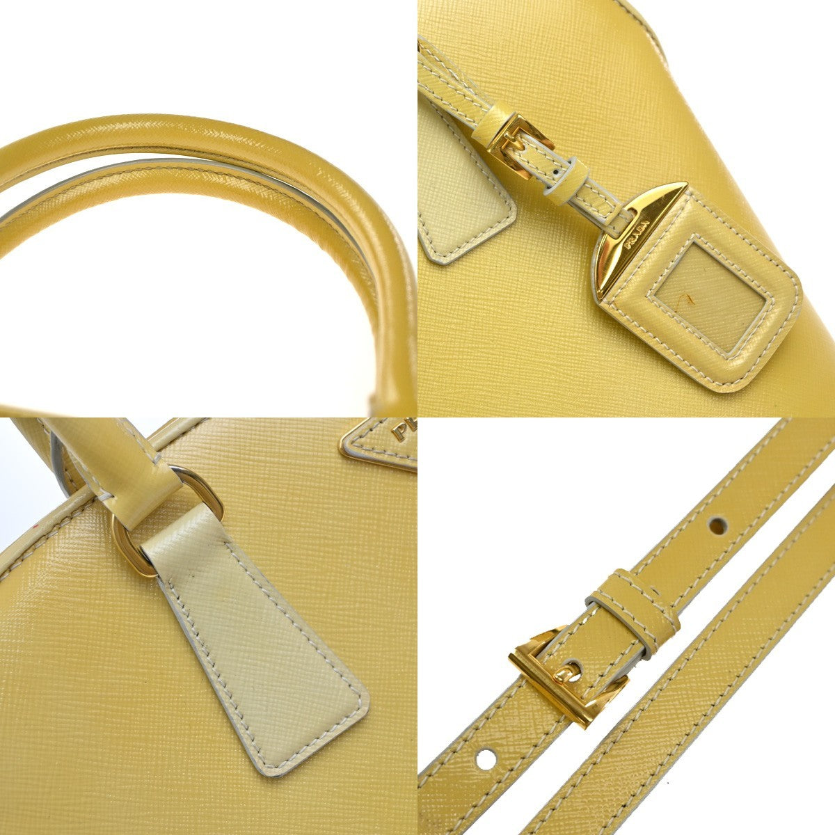 Prada Open Promenade Bag Saffiano Leather, Yellow, Leather, Handbag