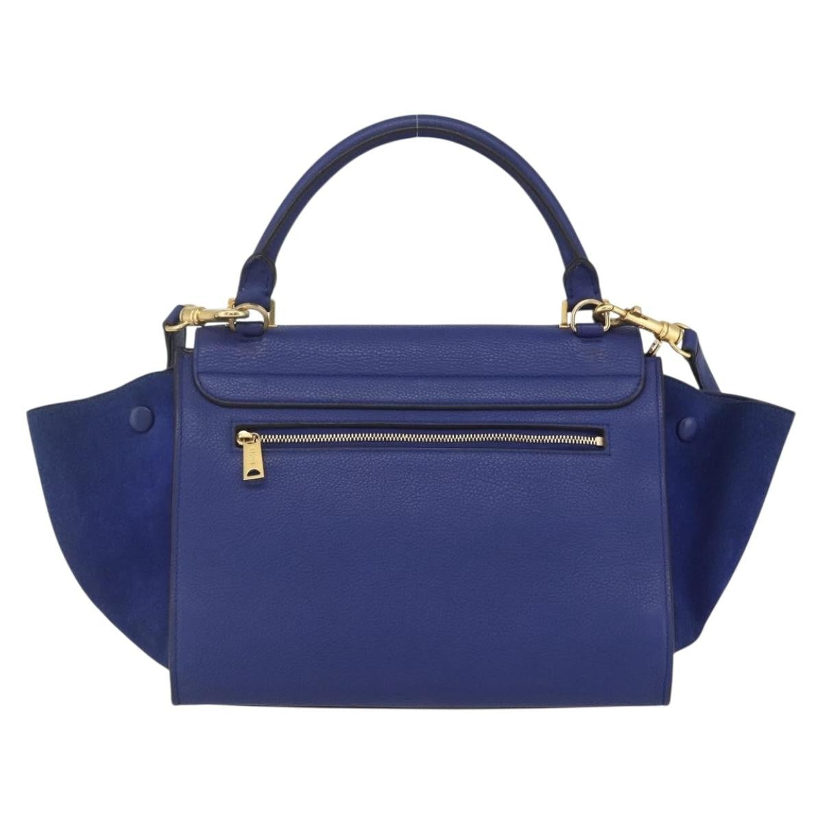 Celine Trapeze Bag Leather with Suede, BLUE, LEATHER, Handbag