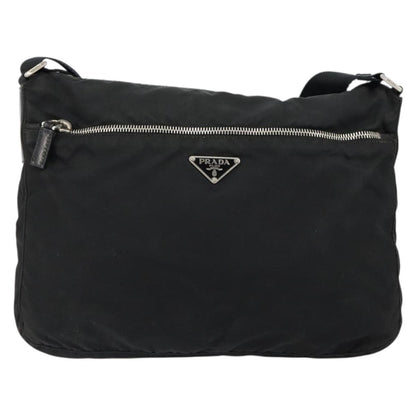 Prada Front Zip Messenger Bag Tessuto, BLACK, NYLON, Shoulder bag