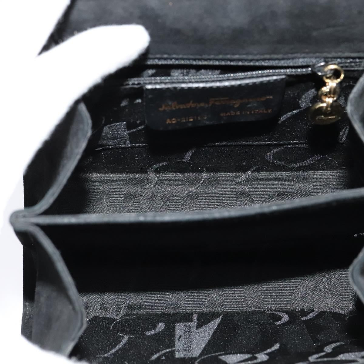 Salvatore Ferragamo Gancini Convertible Top Handle Bag Suede, BLACK, SUEDE, Handbag