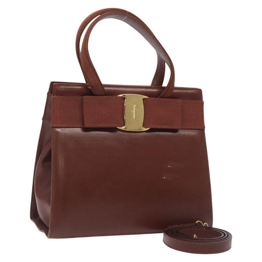 Salvatore Ferragamo Convertible Vara Bow Tote Leather, BROWN, LEATHER, Handbag