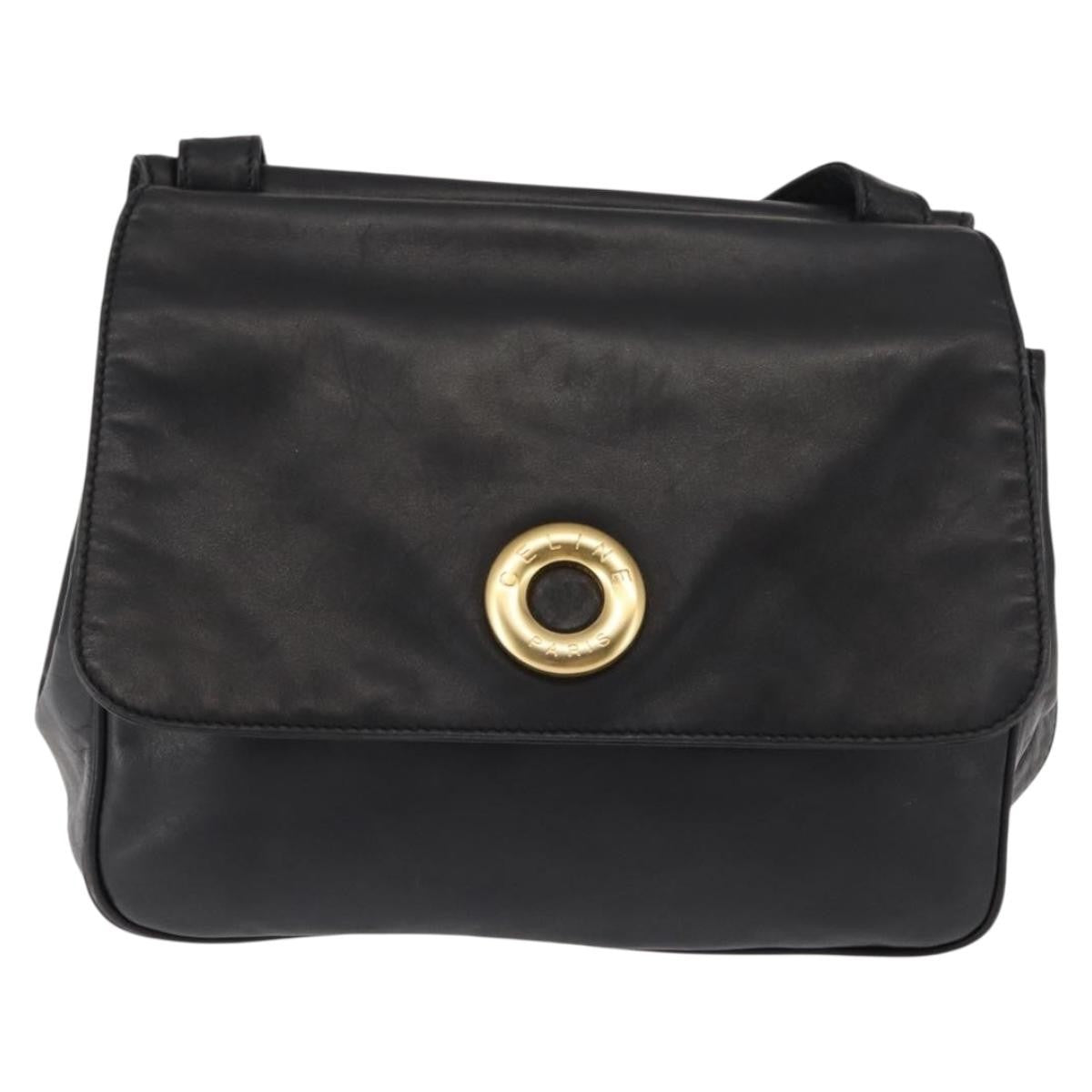 Celine Circle logo Leather, BLACK, LEATHER, Shoulder bag