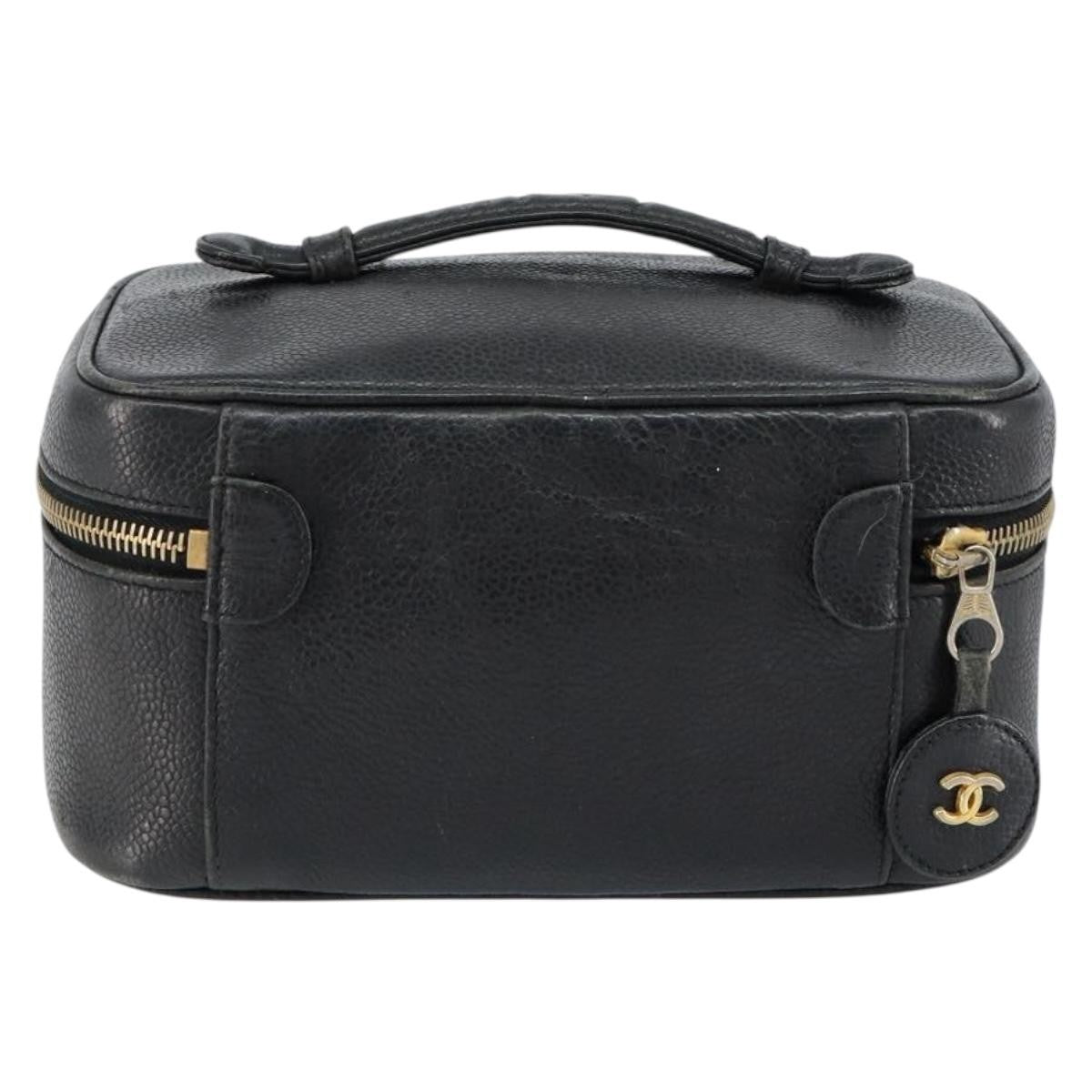 Chanel Vintage Cosmetic Case Leather, BLACK, LEATHER, Clutche & pouche