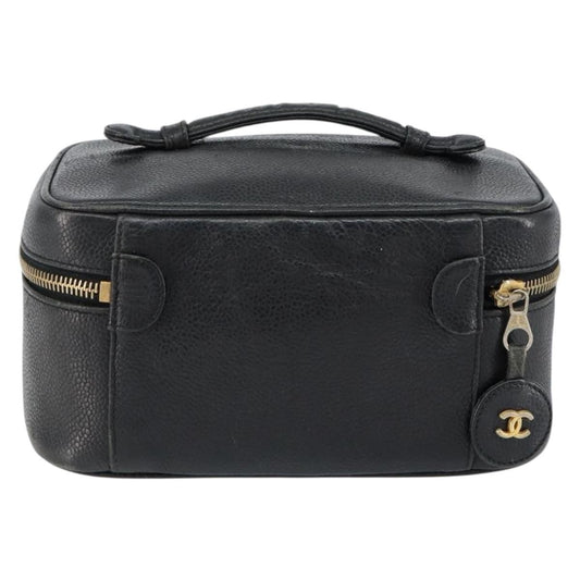 Chanel Vintage Cosmetic Case Leather, BLACK, LEATHER, Clutche & pouche