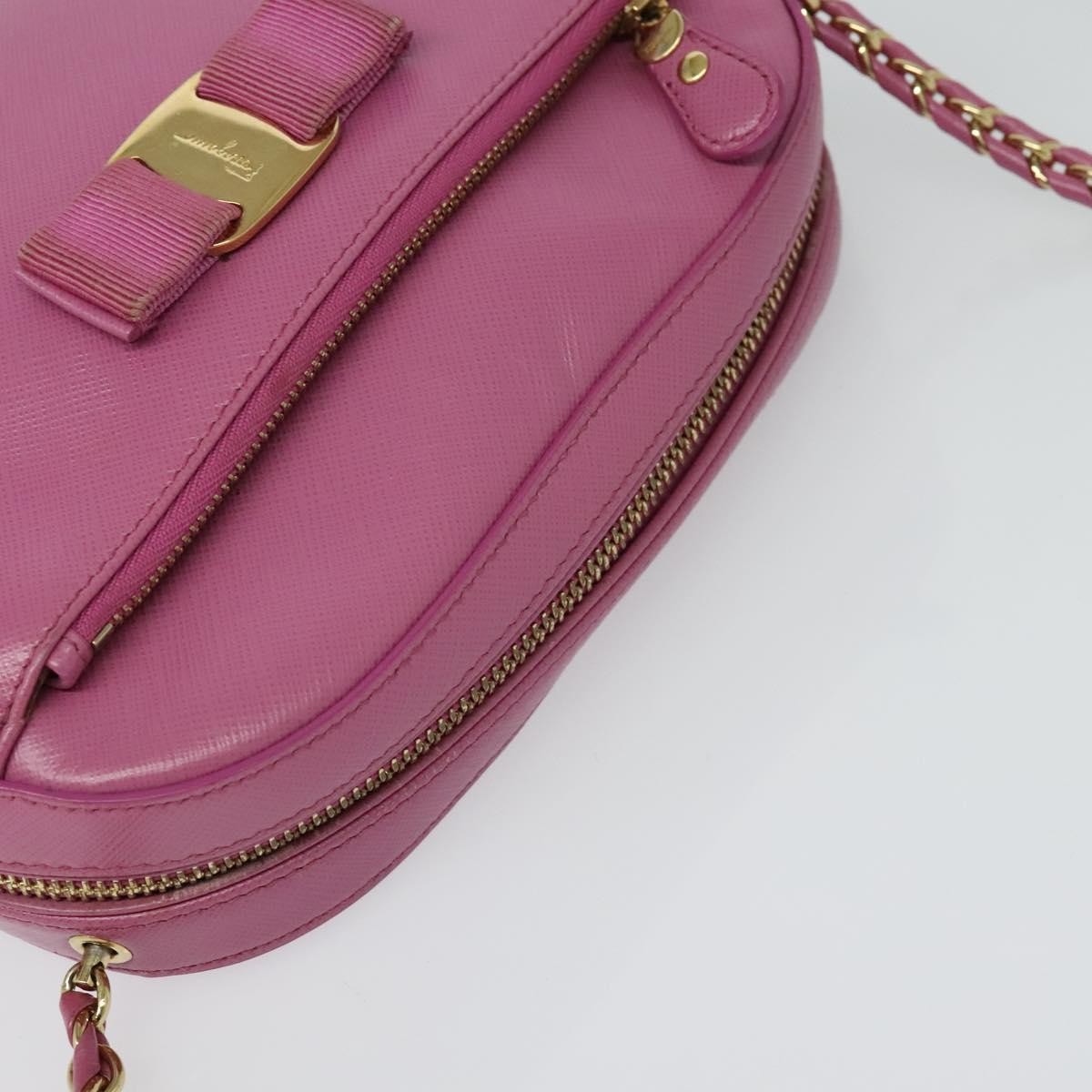 Salvatore Ferragamo Vara Chain Flap Shoulder Bag Leather, PINK, LEATHER, Shoulder bag