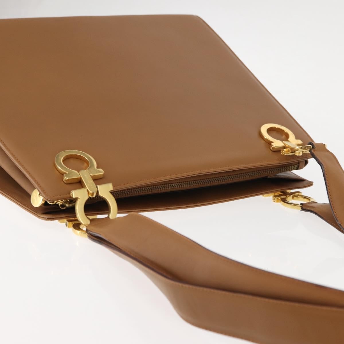 Salvatore Ferragamo Gancini Shoulder Bag Leather, BEIGE, LEATHER, Shoulder bag