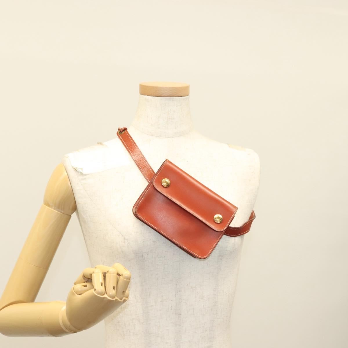 Hermes Pochette Green Waist Bag Leather, BROWN, LEATHER, Clutche & pouche