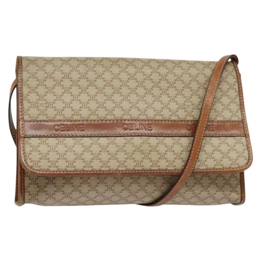 Celine Vintage Macadam Shoulder Bag Canvas and Leather, BEIGE, CANVAS, Shoulder bag