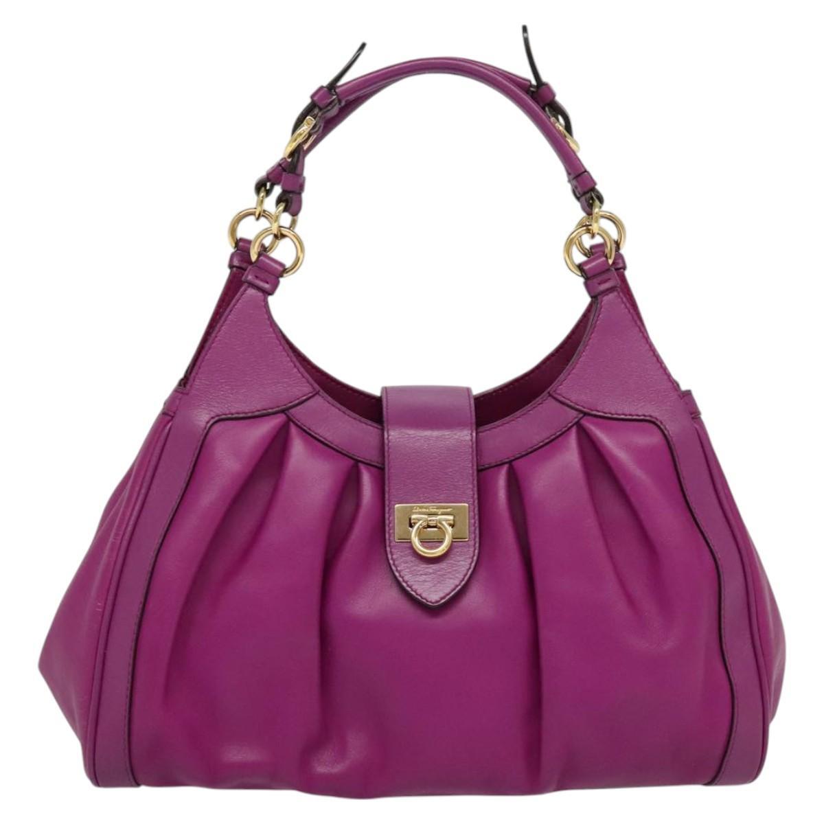 Salvatore Ferragamo Gancini Shoulder Bag Leather, PURPLE, LEATHER, Shoulder bag