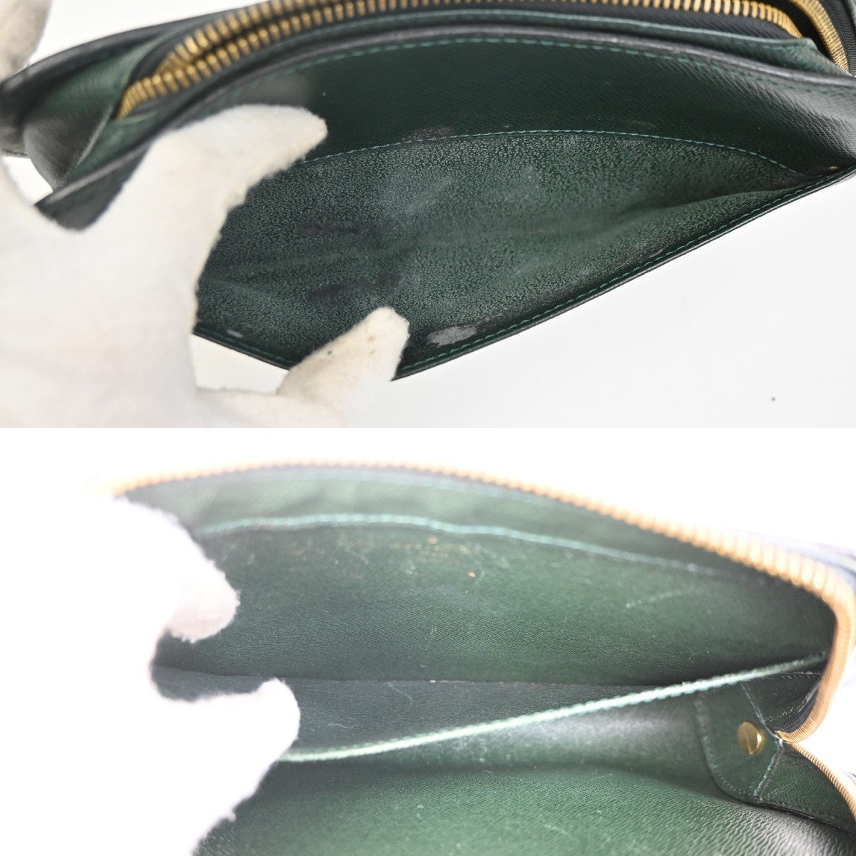 Louis Vuitton Pochette Baikal Clutch Taiga Leather, GREEN, LEATHER, Clutche & pouche