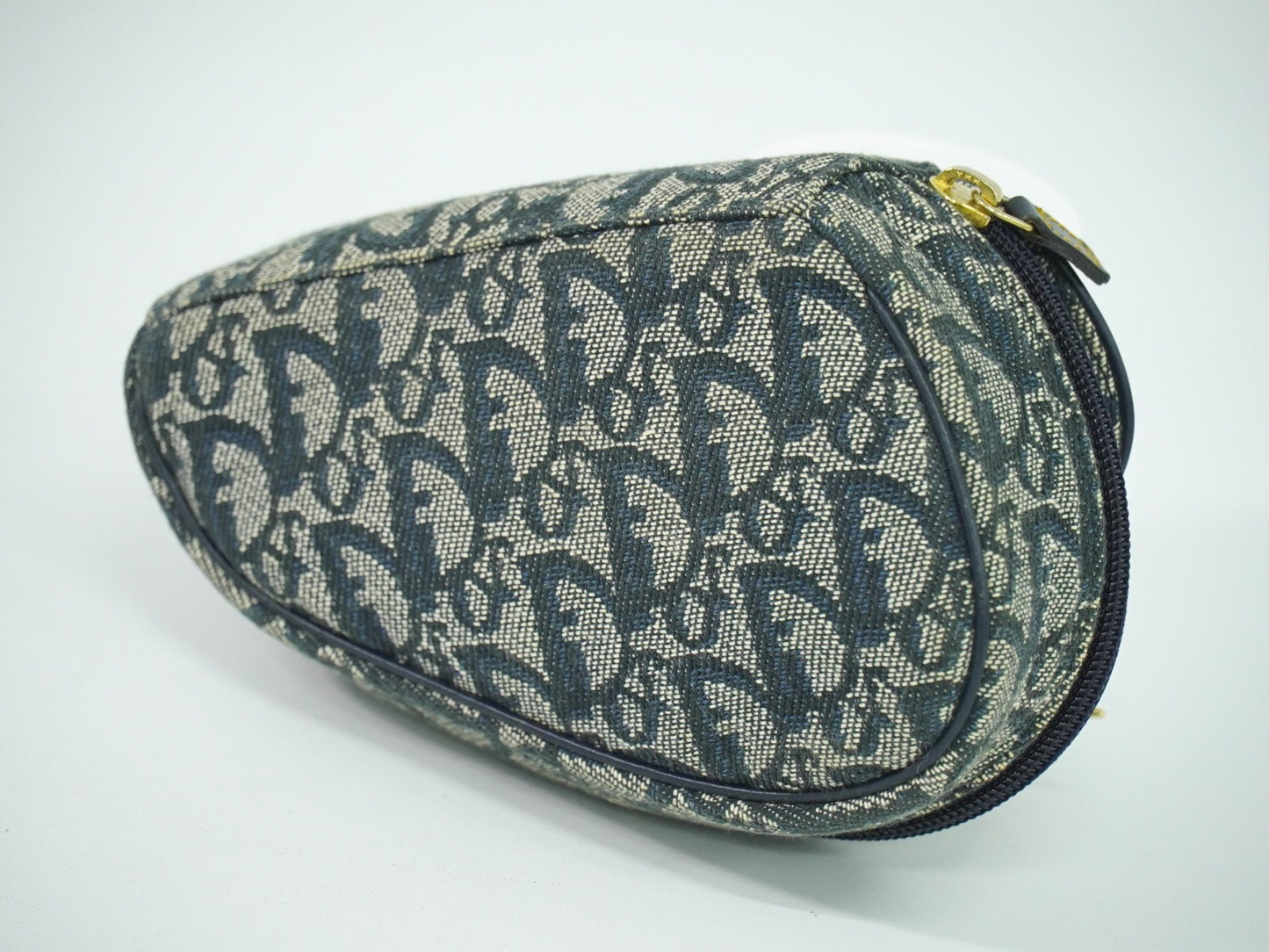 Christian Dior Saddle Zip Pouch Diorissimo Canvas, NAVY, CANVAS, Clutche & pouche