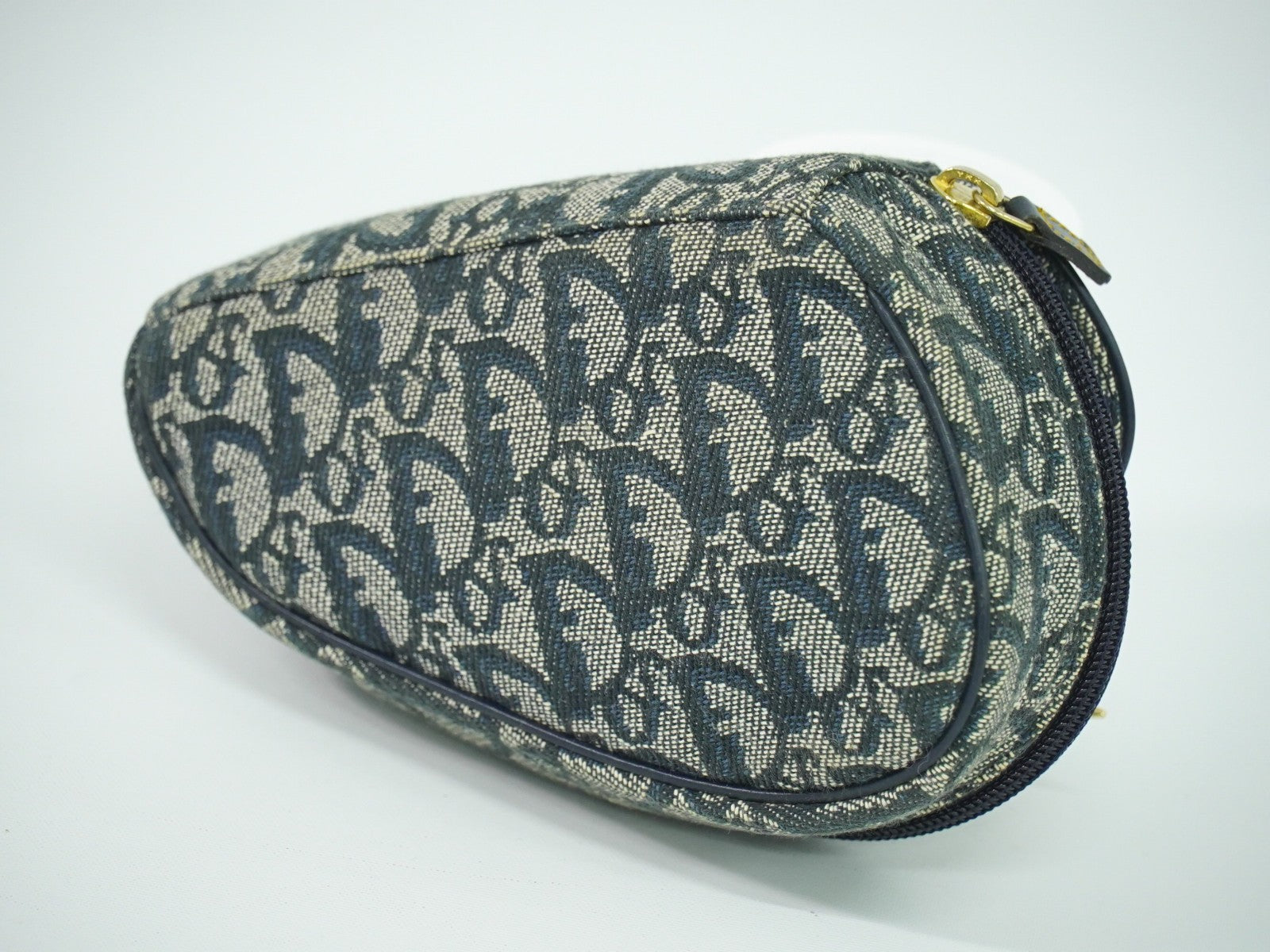 Christian Dior Saddle Zip Pouch Diorissimo Canvas, NAVY, CANVAS, Clutche & pouche
