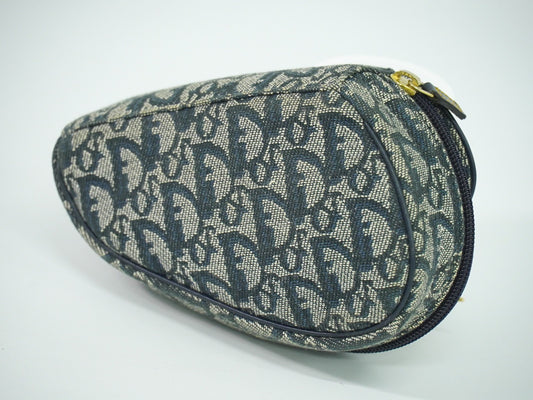 Christian Dior Saddle Zip Pouch Diorissimo Canvas, NAVY, CANVAS, Clutche & pouche