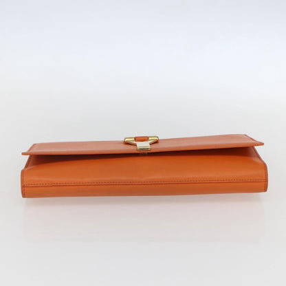 Saint Laurent Chyc Clutch Leather, ORANGE, LEATHER, Clutche & pouche
