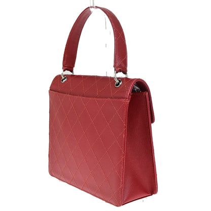 Chanel Vintage CC Flap Top Handle Calfskin Leather, RED, CALFSKIN, Handbag