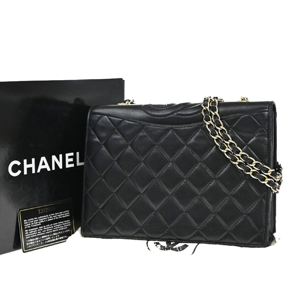 Chanel Vintage CC Chain Full Flap Bag Quilted Leather, BLACK, LEATHER, Shoulder bag