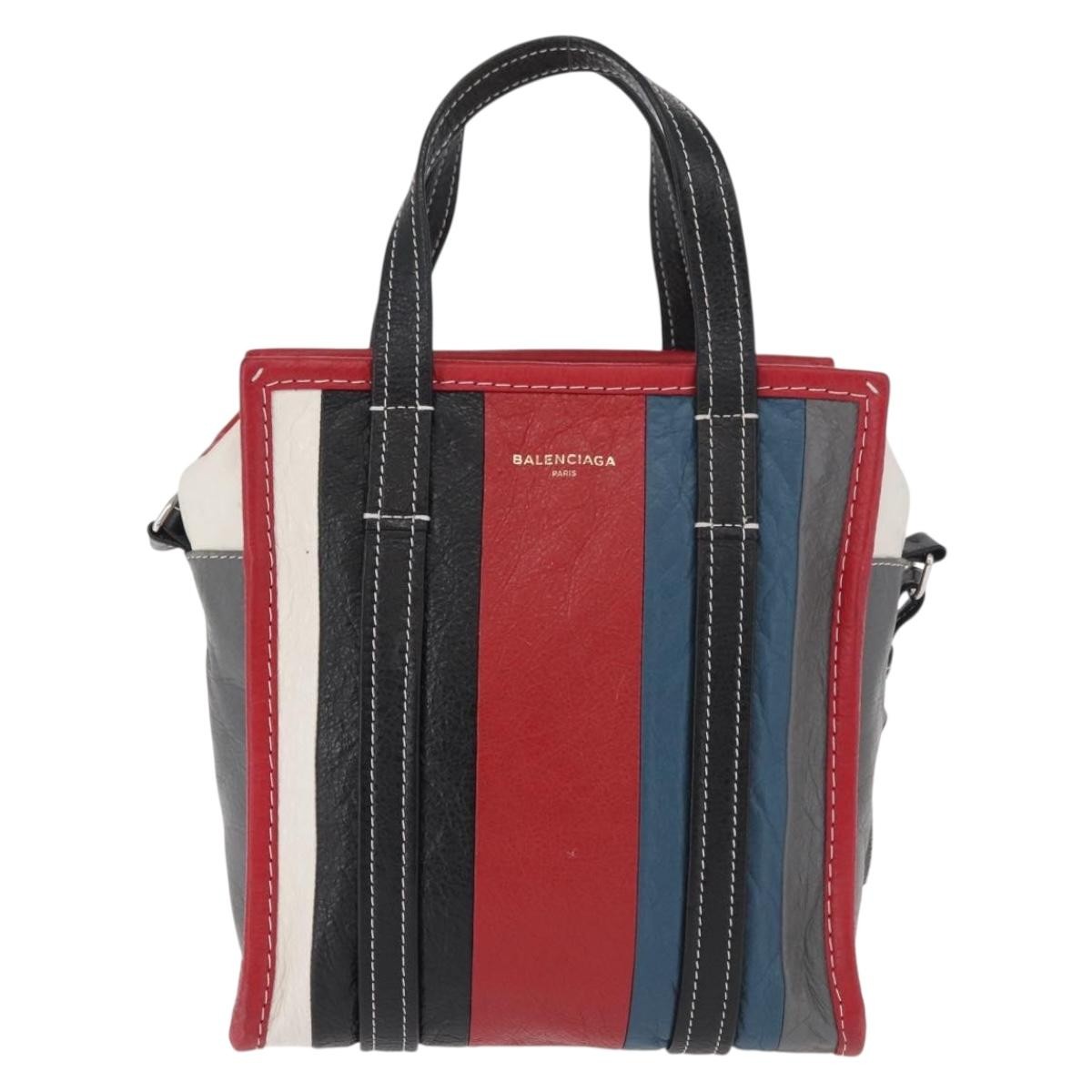 Balenciaga Bazar Convertible Tote Striped Leather, Multicolour, Leather, Handbag