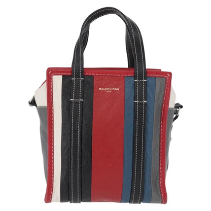 Balenciaga Bazar Convertible Tote Striped Leather, Multicolour, Leather, Handbag