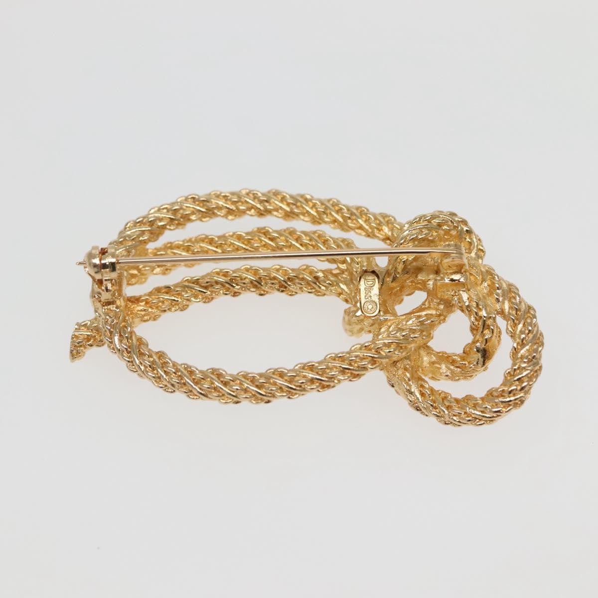 Christian Dior Vintage Logo Bow Safety Pin Brooch Metal, GOLD, METAL, Brooch