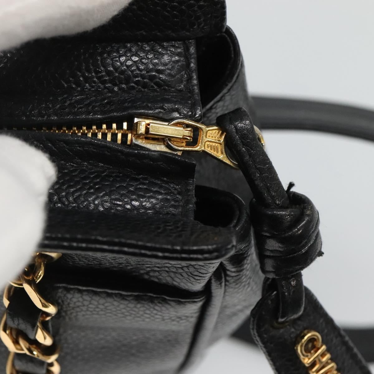 Chanel Vintage Stitched CC Shoulder Bag Caviar, BLACK, LEATHER, Shoulder bag