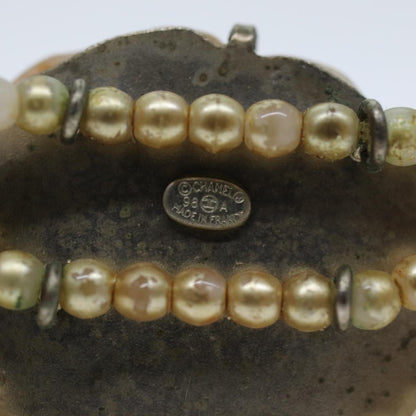 Chanel Camellia CC Long Necklace Metal with Faux Pearls, SILVER, METAL, Necklace