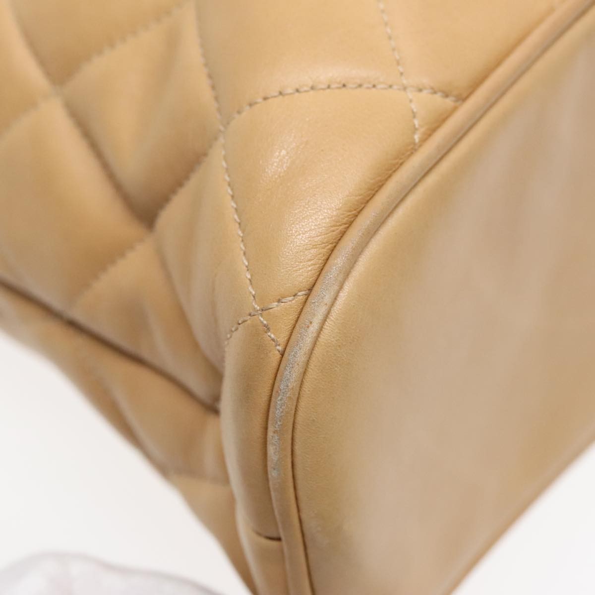 Chanel Vintage Chain Shoulder Bag Quilted Lambskin, BEIGE, LEATHER, Shoulder bag