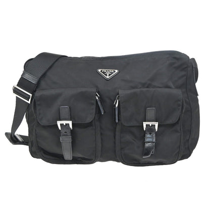 Prada Zip Buckle Messenger Bag Tessuto, BLACK, NYLON, Crossbody bag