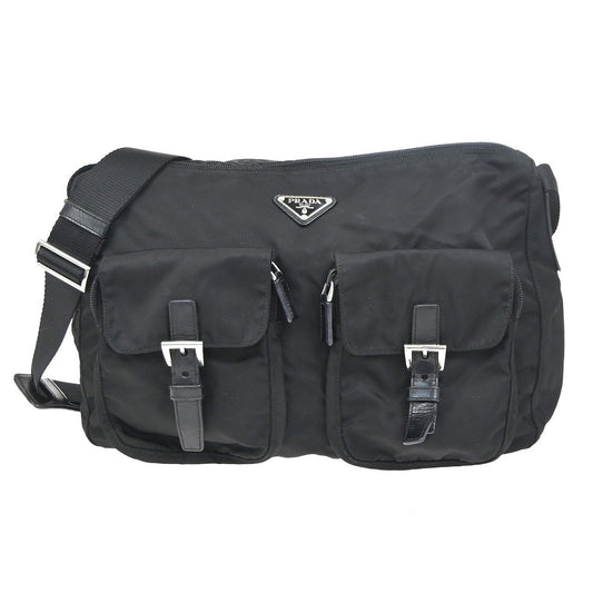Prada Zip Buckle Messenger Bag Tessuto, BLACK, NYLON, Crossbody bag