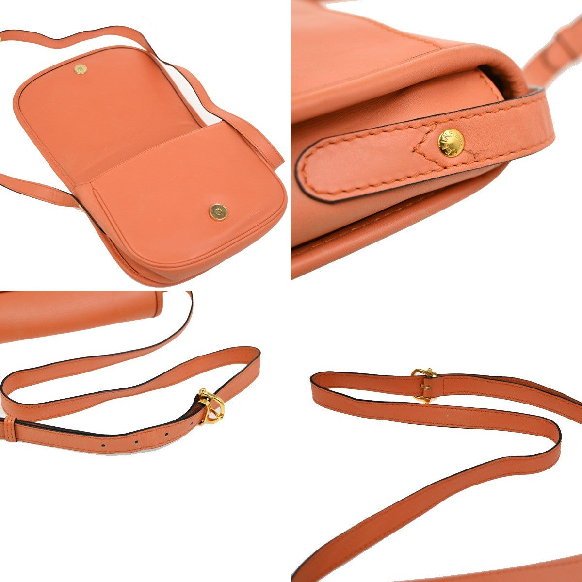 Celine Vintage Flap Shoulder Bag Leather, ORANGE, LEATHER, Shoulder bag