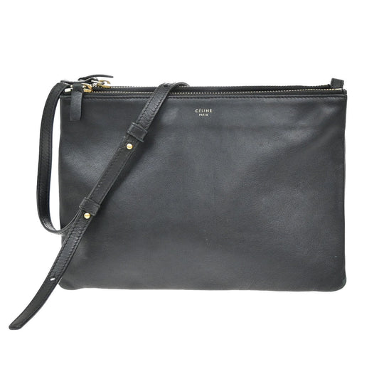 Celine Trio Crossbody Bag Leather, BLACK, LEATHER, Shoulder bag