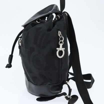 Salvatore Ferragamo Flap Buckle Backpack Printed Neoprene, Black, Nylon, Backpack