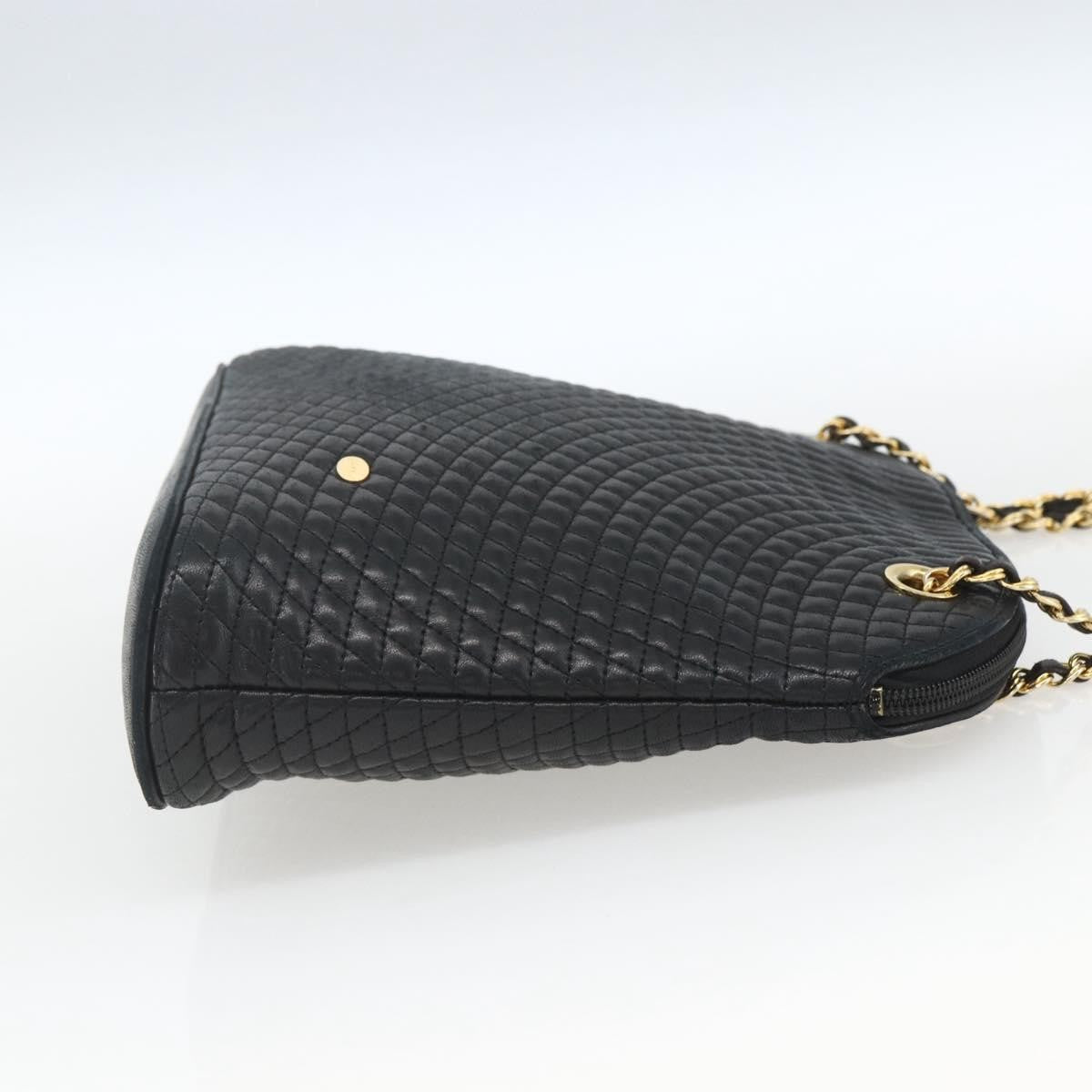 Bally Vintage Chain Shoulder Bag Quilted Leather, NAVY, LEATHER, Shoulder bag