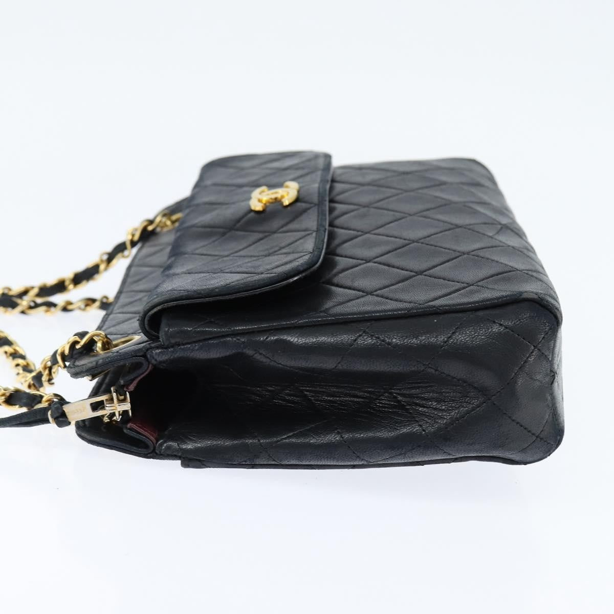 Chanel Vintage Front Pocket Shoulder Bag Quilted Lambskin, BLACK, LEATHER, Shoulder bag