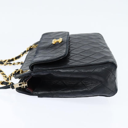 Chanel Vintage Front Pocket Shoulder Bag Quilted Lambskin, BLACK, LEATHER, Shoulder bag
