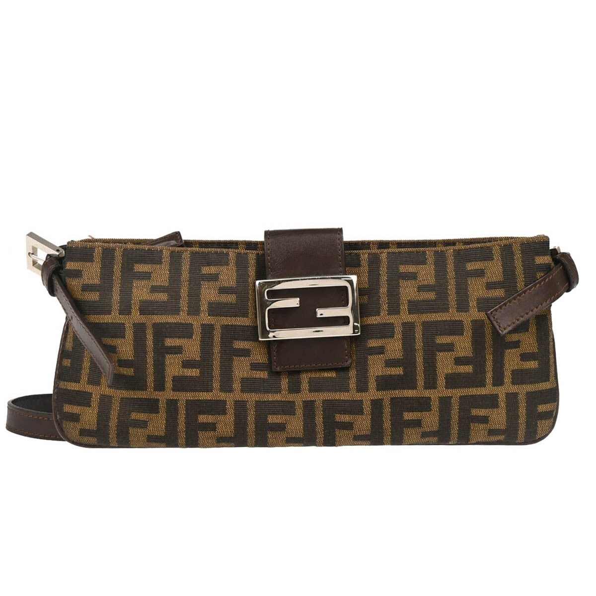 Fendi Baguette Pochette Zucca Canvas, BROWN, CANVAS, Shoulder bag