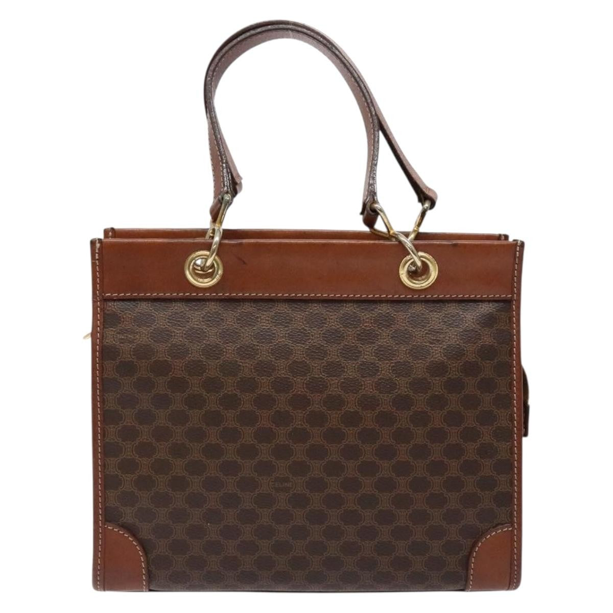 Celine Macadam Handbag Macadam with leather, BROWN, CANVAS, Handbag