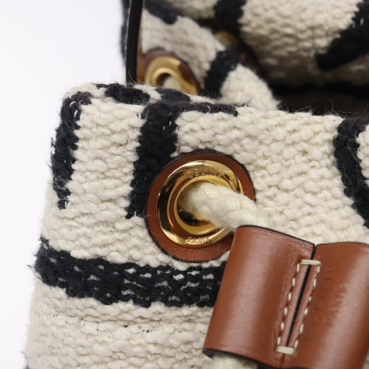 Celine Teen Drawstring Plein Soleil Bucket Bag Canvas with Leather, WHITE, CANVAS, Crossbody bag