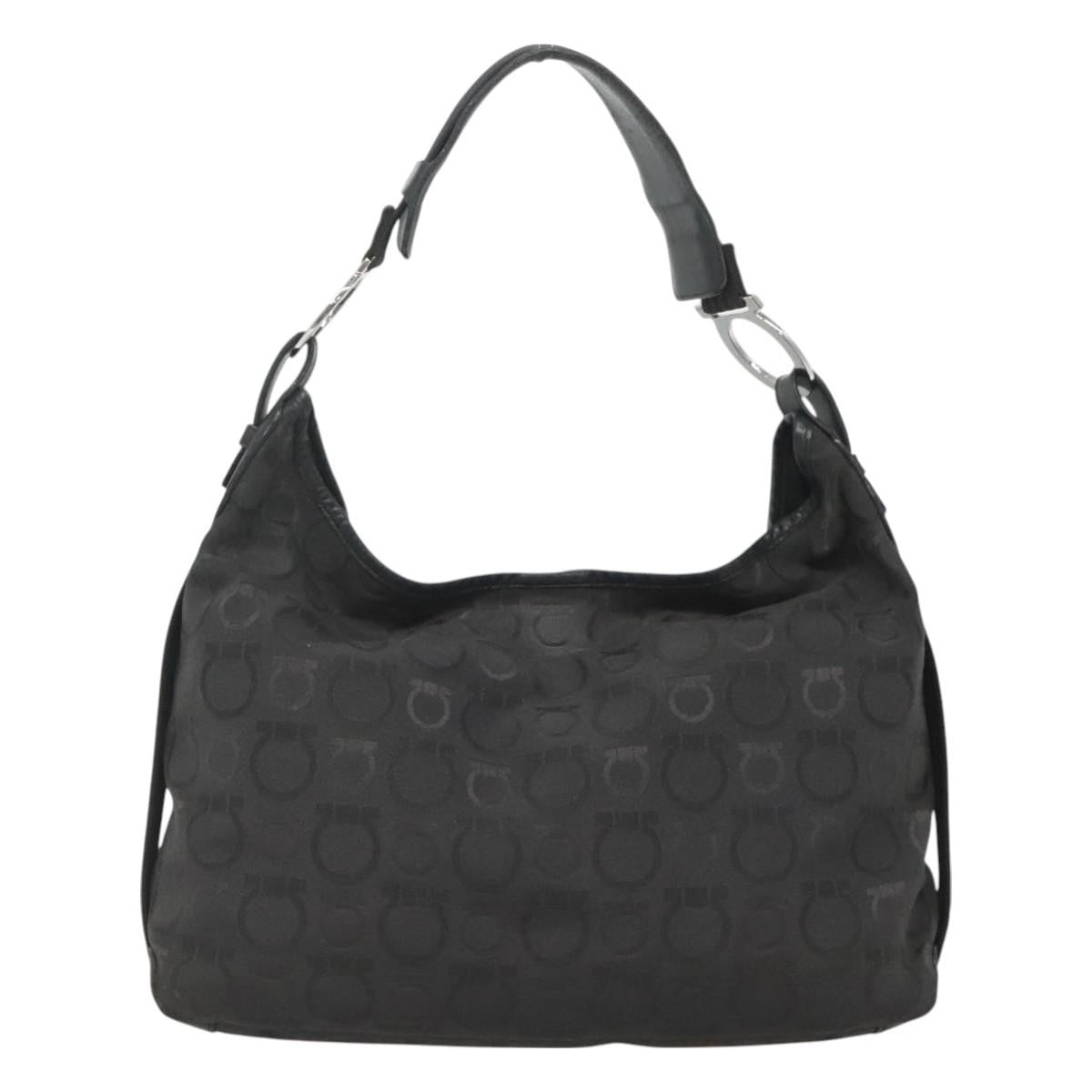 Salvatore Ferragamo Gancini Shoulder Bag Canvas, BLACK, CANVAS, Shoulder bag