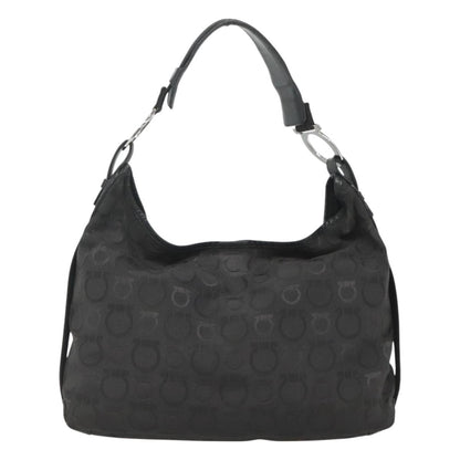 Salvatore Ferragamo Gancini Shoulder Bag Canvas, BLACK, CANVAS, Shoulder bag