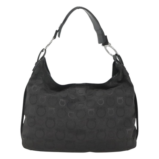 Salvatore Ferragamo Gancini Shoulder Bag Canvas, BLACK, CANVAS, Shoulder bag