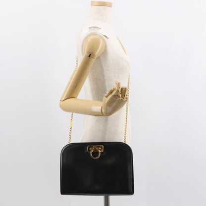 Salvatore Ferragamo Vintage Gancini Chain Shoulder Bag Leather, BLACK, LEATHER, Shoulder bag