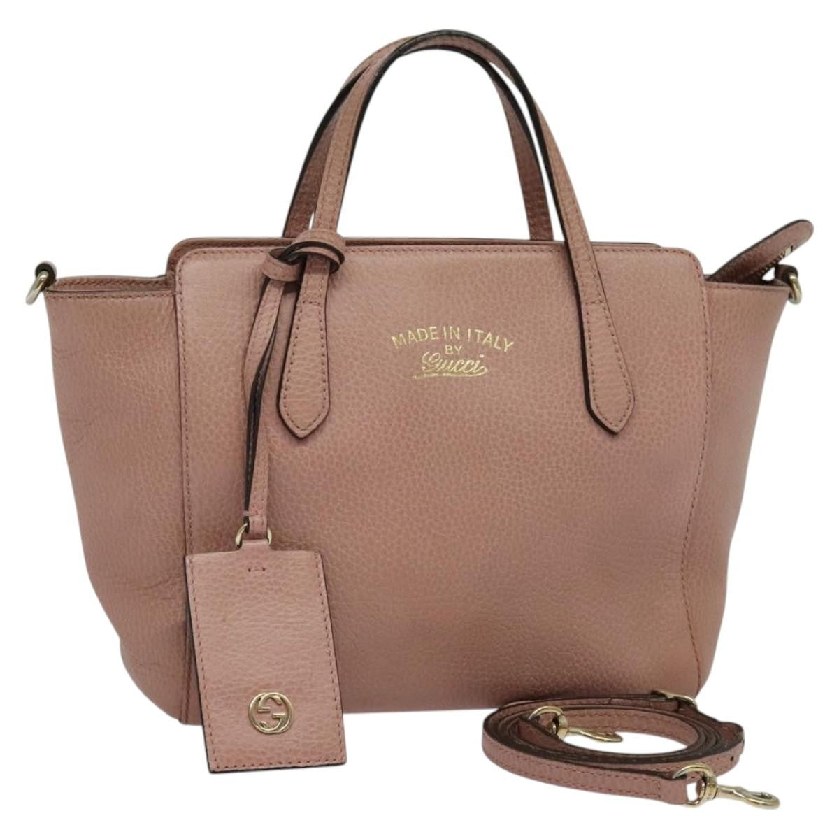 Gucci Swing Crossbody Bag Pebbled Leather, PINK, LEATHER, Crossbody bag