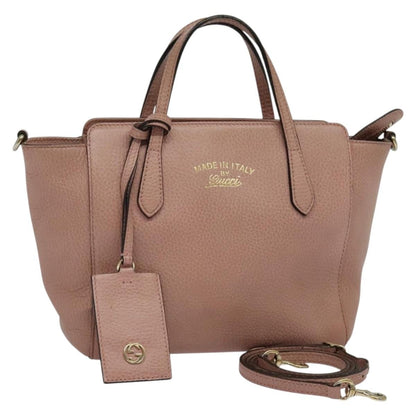 Gucci Swing Crossbody Bag Pebbled Leather, PINK, LEATHER, Crossbody bag