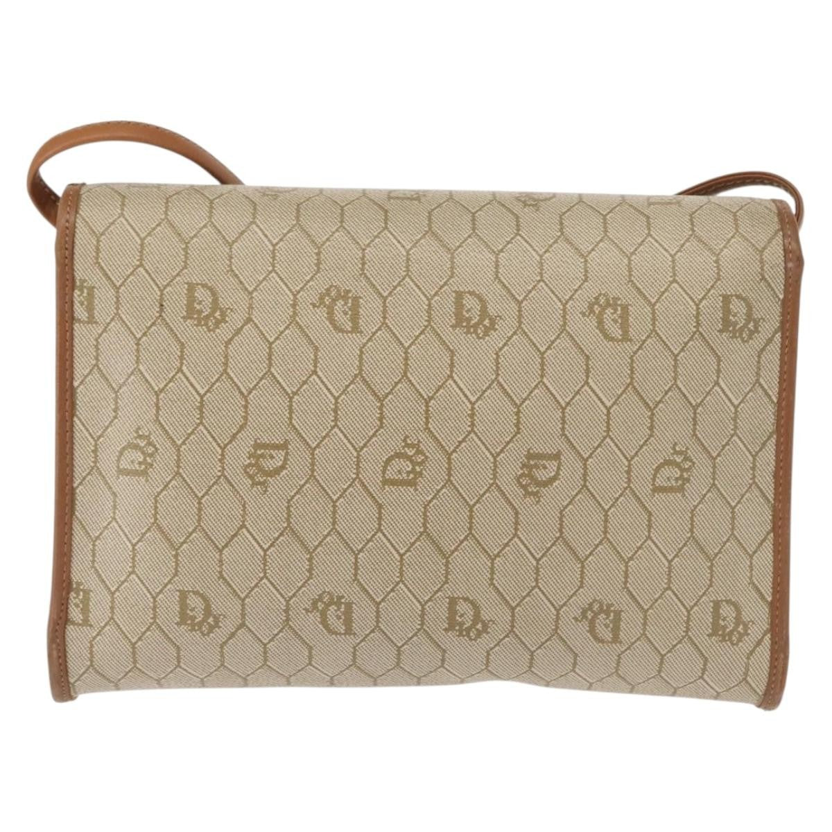 Christian Dior Vintage Honeycomb Flap Crossbody Bag Canvas and Leather, BEIGE, CANVAS, Shoulder bag